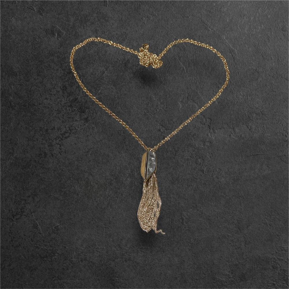 Long Tassel Pendant Necklace Boho Gold Tone Statement piece 19”